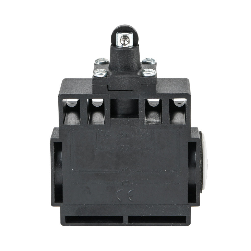 AchieVe IEC limit switch, metal plunger with metal roller, 90-degree adjustable head, (1) N.O./(1) N.C. contact(s), snap action, 20-22mm or 40-42mm hole spacing, plastic, (2) PG11 cable entries with (1) 1/2in NPT adapter.-ADP2T13Z11