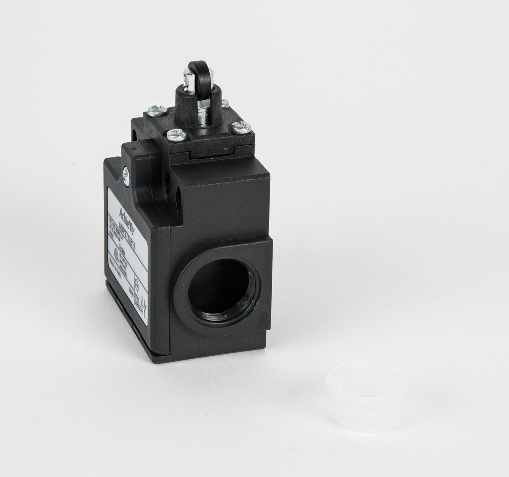 AchieVe IEC limit switch, metal plunger with metal roller, 90-degree adjustable head, (1) N.O./(1) N.C. contact(s), snap action, 20-22mm or 40-42mm hole spacing, plastic, (2) PG11 cable entries with (1) 1/2in NPT adapter.-ADP2T13Z11