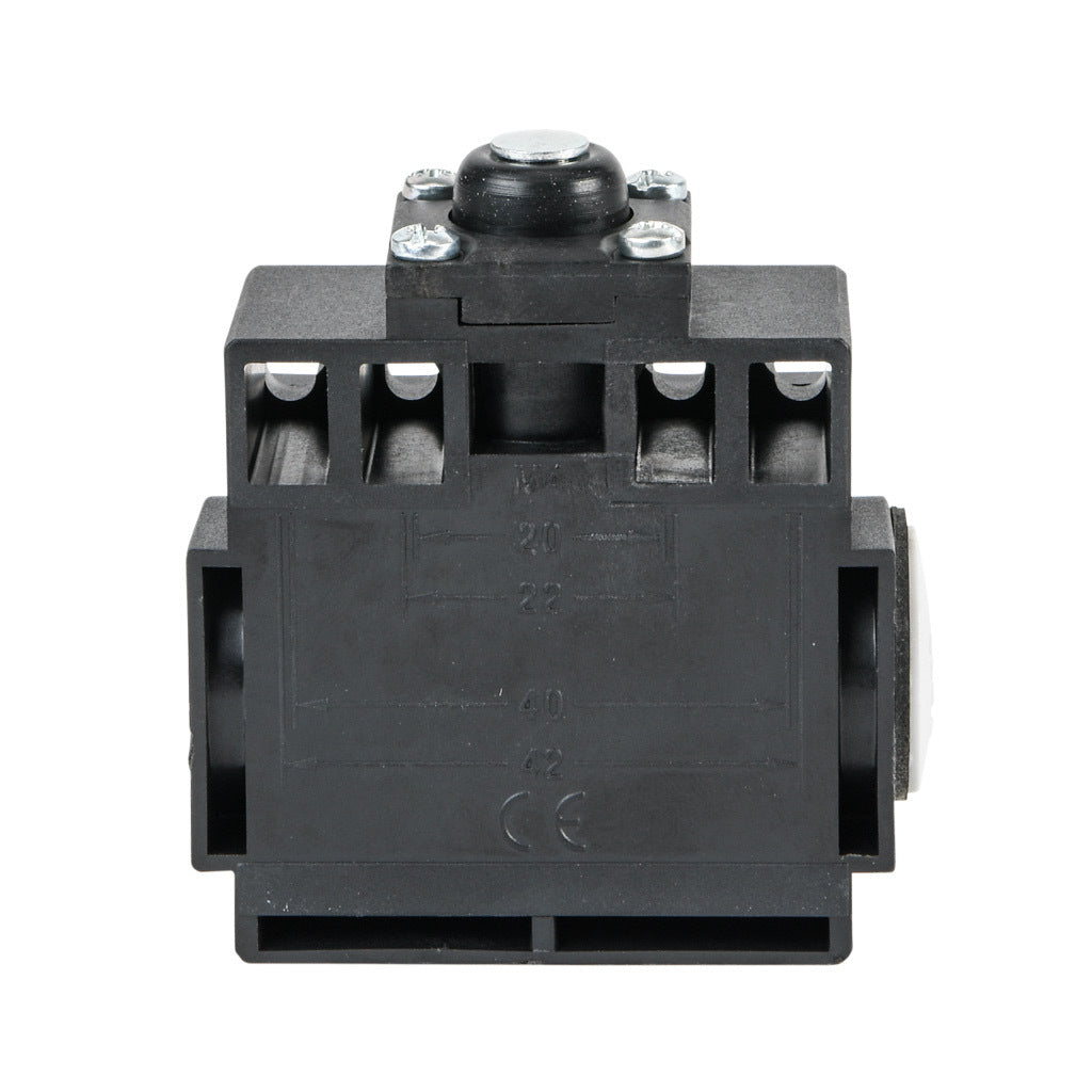 AchieVe IEC limit switch, metal plunger with metal roller and dust cap, 90-degree adjustable head, (1) N.O./(1) N.C. contact(s), snap action, 20-22mm or 40-42mm hole spacing, plastic, (2) PG11 cable entries with (1) 1/2in NPT adapter.-ADP2T14Z11
