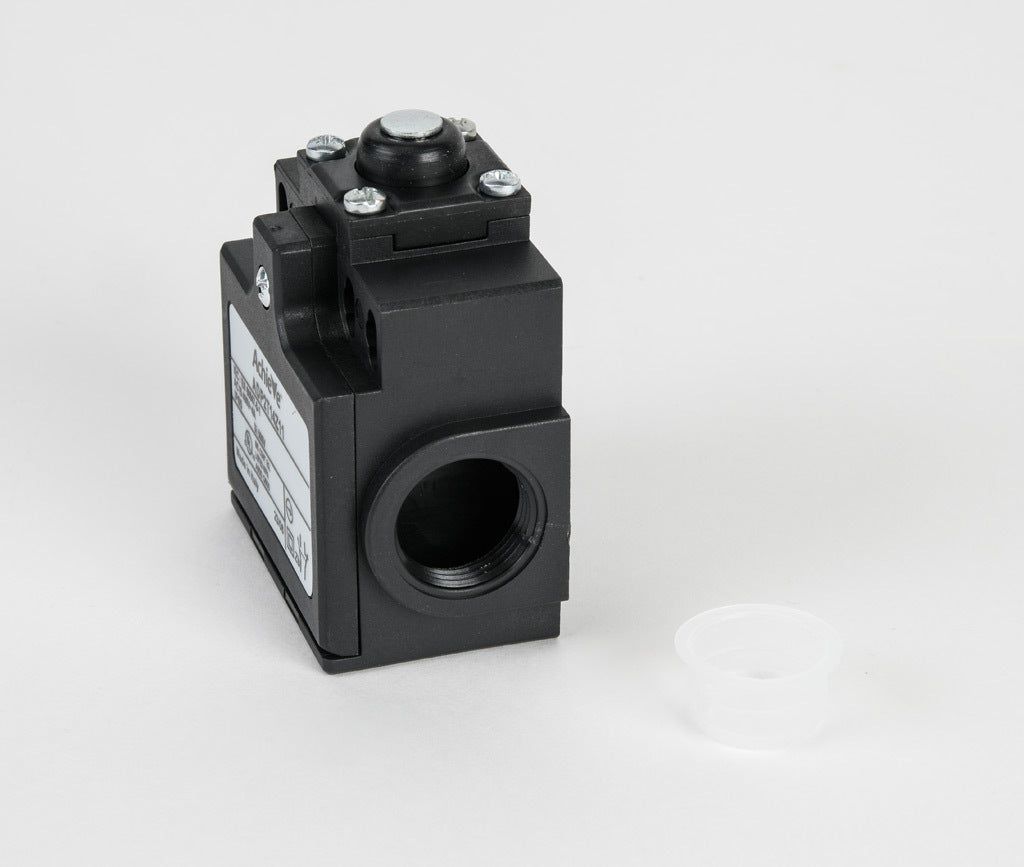 AchieVe IEC limit switch, metal plunger with metal roller and dust cap, 90-degree adjustable head, (1) N.O./(1) N.C. contact(s), snap action, 20-22mm or 40-42mm hole spacing, plastic, (2) PG11 cable entries with (1) 1/2in NPT adapter.-ADP2T14Z11