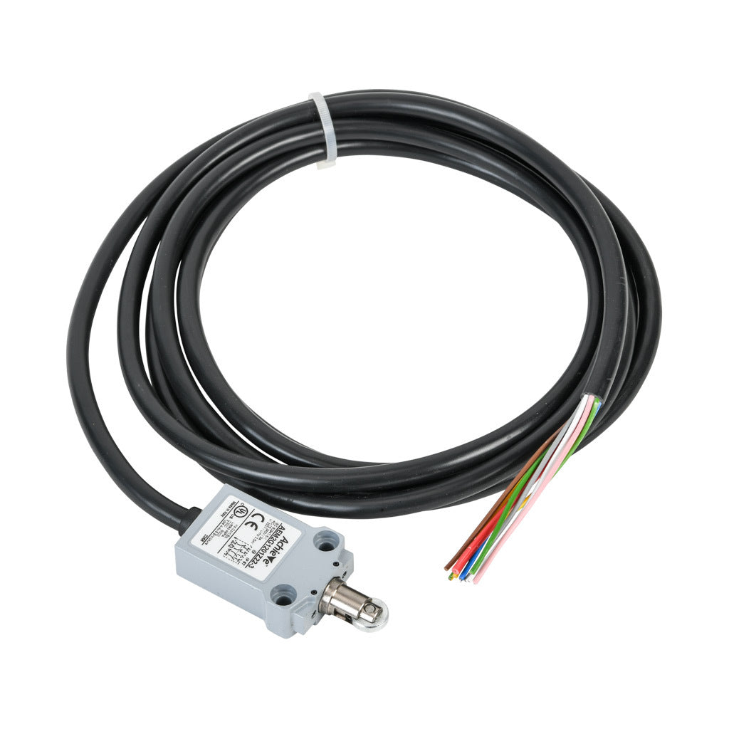 AchieVe compact limit switch, metal plunger with metal roller, (2) N.O./(2) N.C. contact(s), snap action, 25mm hole spacing, zinc alloy, pigtail, 9.8ft/3m cable length, bottom exit.-AEM2G1201Z22-3
