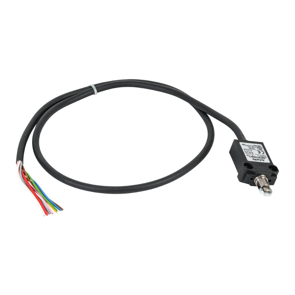 AchieVe compact limit switch, metal plunger with metal roller, (2) N.O./(2) N.C. contact(s), snap action, 25mm hole spacing, plastic, pigtail, 3.2ft/1m cable length, bottom exit.-AEP2G12Z22-1
