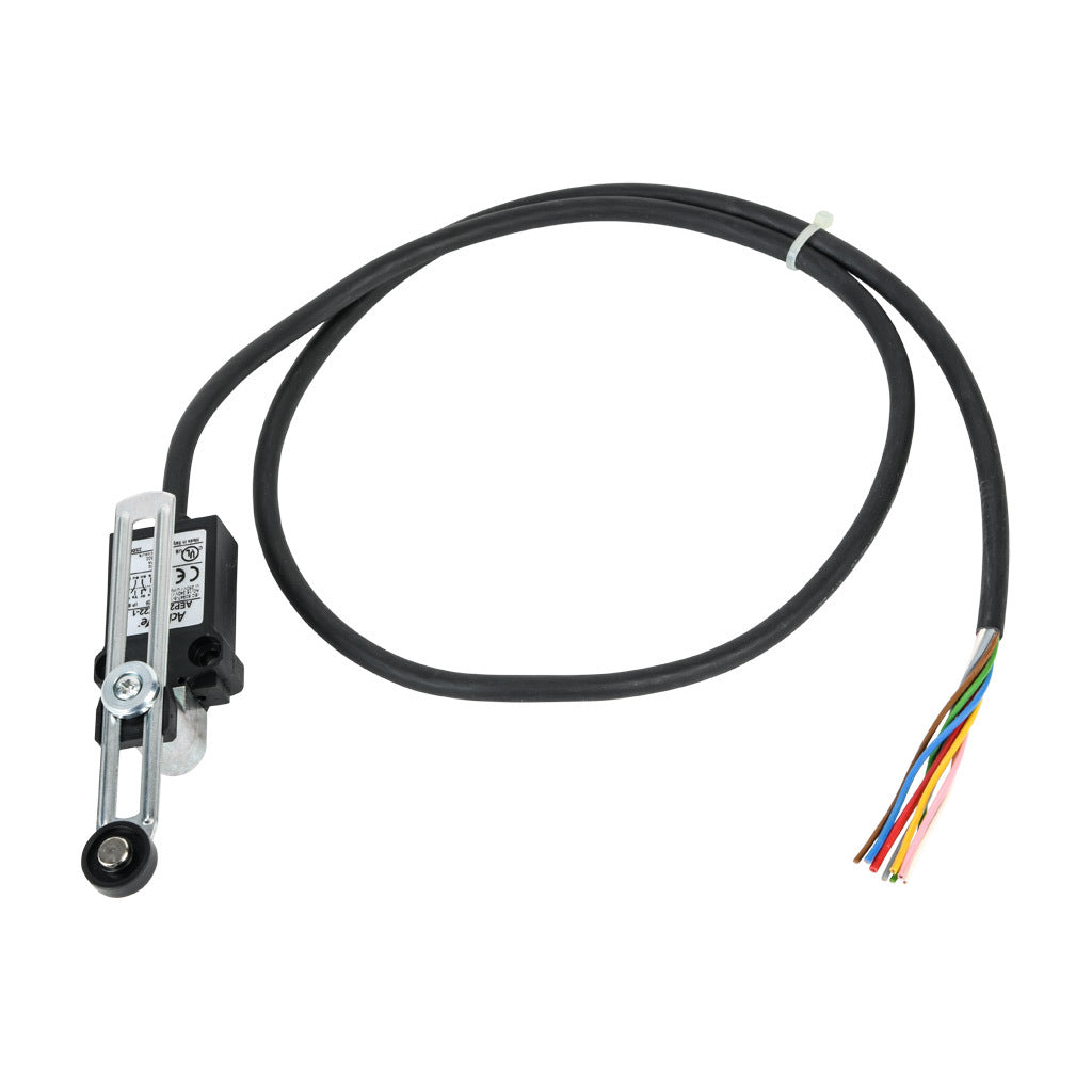AchieVe compact limit switch, side rotary adjustable lever with 18mm nylon roller, (2) N.O./(2) N.C. contact(s), snap action, 25mm hole spacing, plastic, pigtail, 3.2ft/1m cable length, bottom exit.-AEP2G51Z22-1