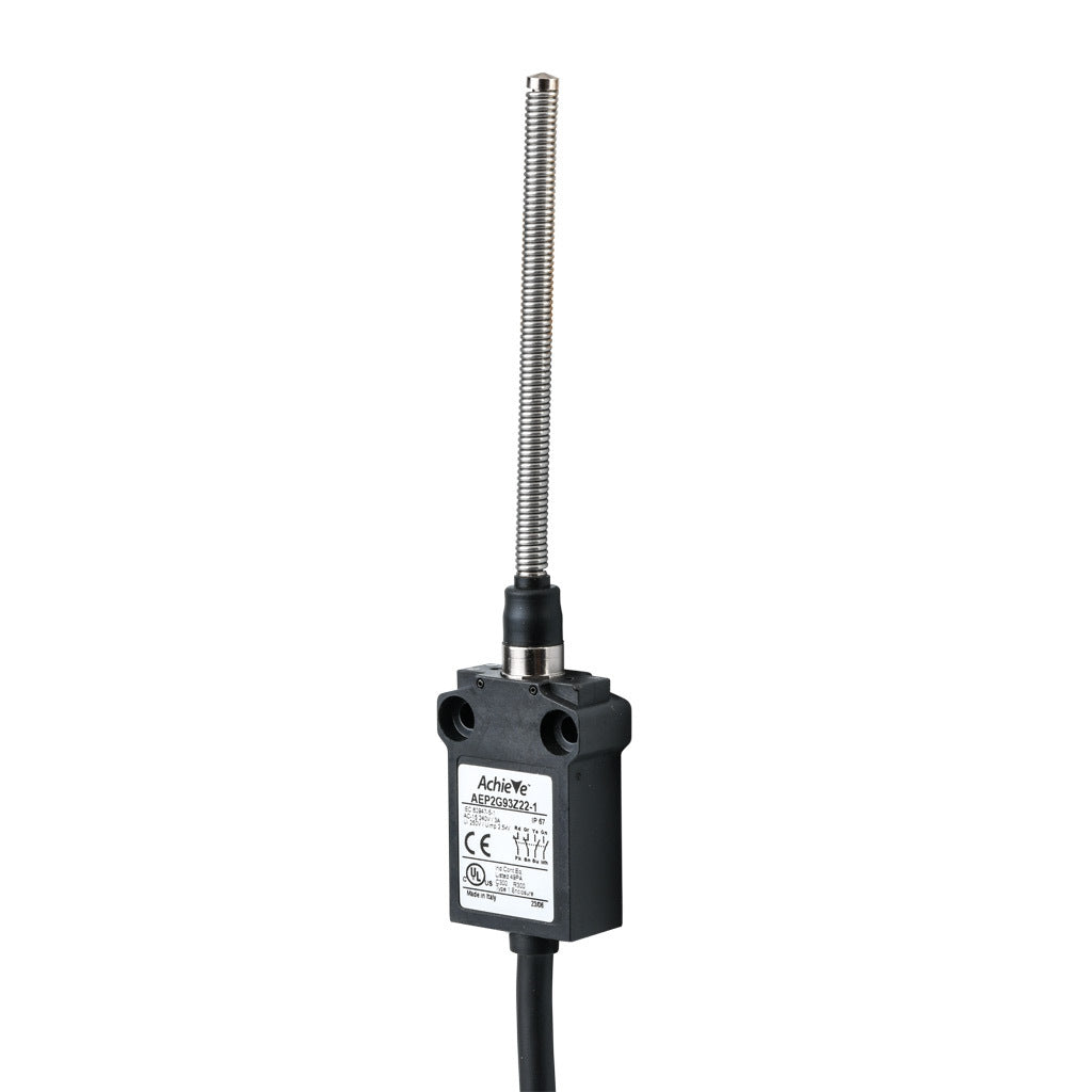 AchieVe compact limit switch, 360 degree stainless steel spring, (2) N.O./(2) N.C. contact(s), snap action, 25mm hole spacing, plastic, pigtail, 3.2ft/1m cable length, bottom exit.-AEP2G93Z22-1
