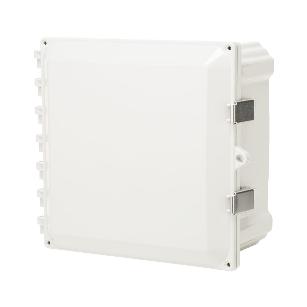 AttaBox Heartland series enclosure, NEMA 1/3R/4/4X/12, 10 x 10 x 6in (HxWxD), wall mount, polycarbonate, Pantone 7541 C light gray, single-door, stainless steel quick-release latch.-AH10106SS