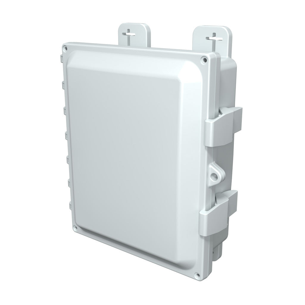 AttaBox Heartland SL series enclosure, NEMA 1/3R/4/4X/12, 10 x 8 x 3in (HxWxD), wall mount, polycarbonate, Pantone 7541 C light gray, single-door, polycarbonate quick-release latch.-AH1083