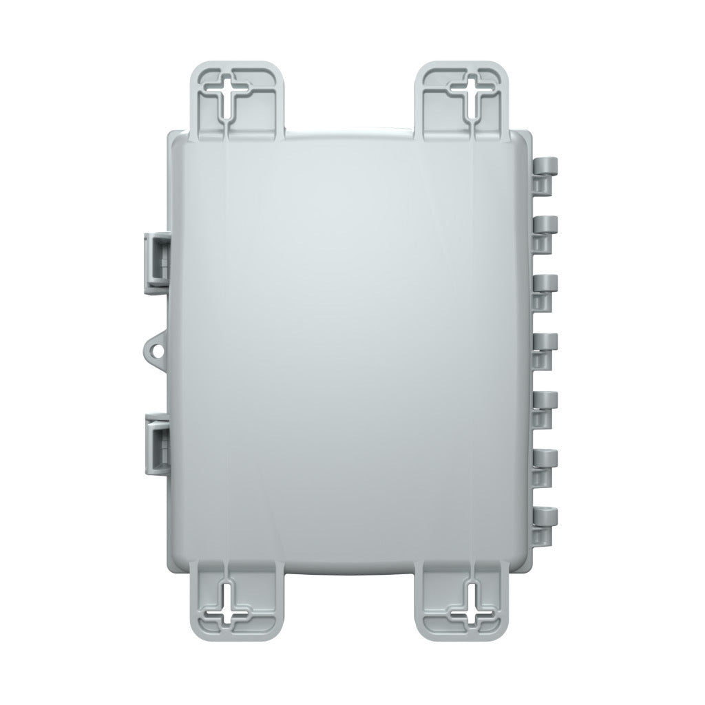 AttaBox Heartland SL series enclosure, NEMA 1/3R/4/4X/12, 10 x 8 x 3in (HxWxD), wall mount, polycarbonate, Pantone 7541 C light gray, single-door, polycarbonate quick-release latch.-AH1083