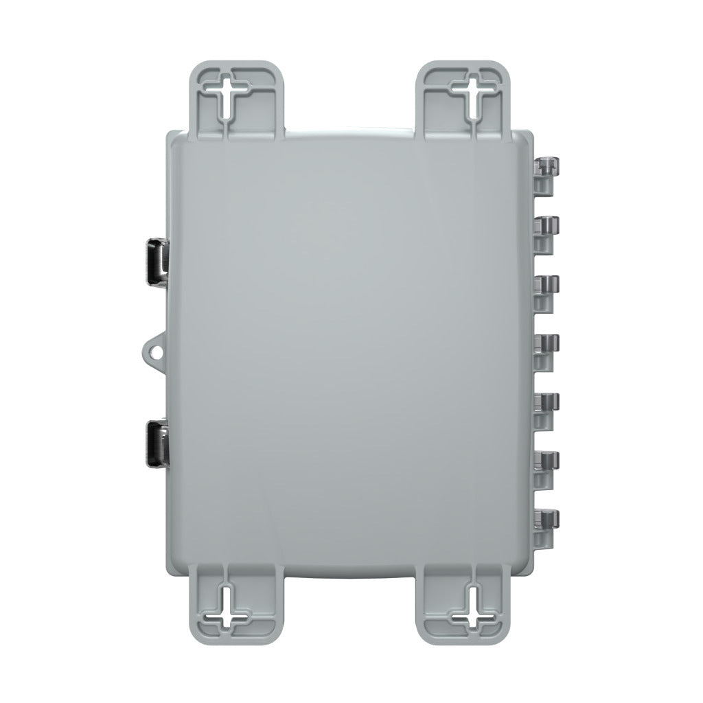 AttaBox Heartland SL series enclosure, NEMA 1/3R/4/4X/12, 10 x 8 x 3in (HxWxD), wall mount, polycarbonate, Pantone 7541 C light gray, smoked polycarbonate single-door, stainless steel quick-release latch.-AH1083CSS