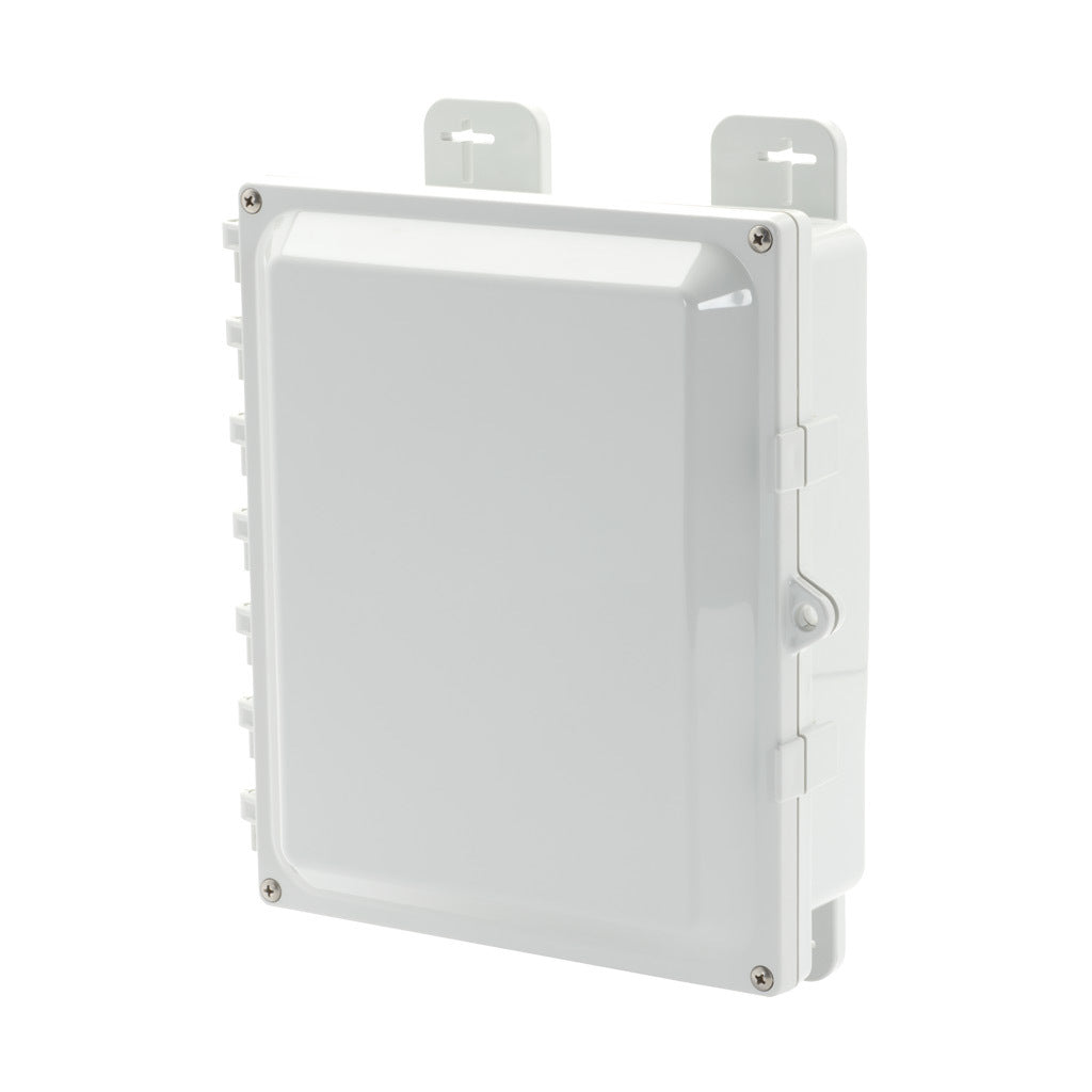 AttaBox Heartland SL series enclosure, NEMA 1/3R/4/4X/6P/12, 10 x 8 x 3in (HxWxD), wall mount, polycarbonate, Pantone 7541 C light gray, hinged screw cover.-AH1083HW