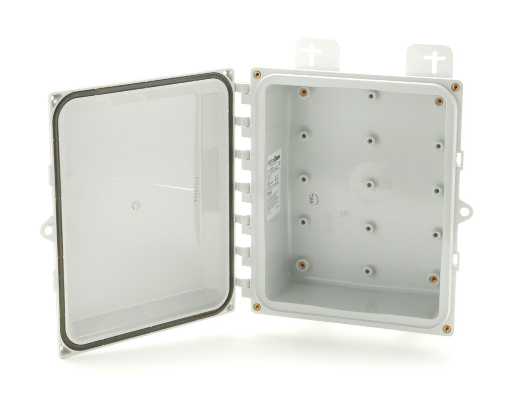 AttaBox Heartland SL series enclosure, NEMA 1/3R/4/4X/6P/12, 10 x 8 x 3in (HxWxD), wall mount, polycarbonate, Pantone 7541 C light gray, hinged screw cover.-AH1083HW
