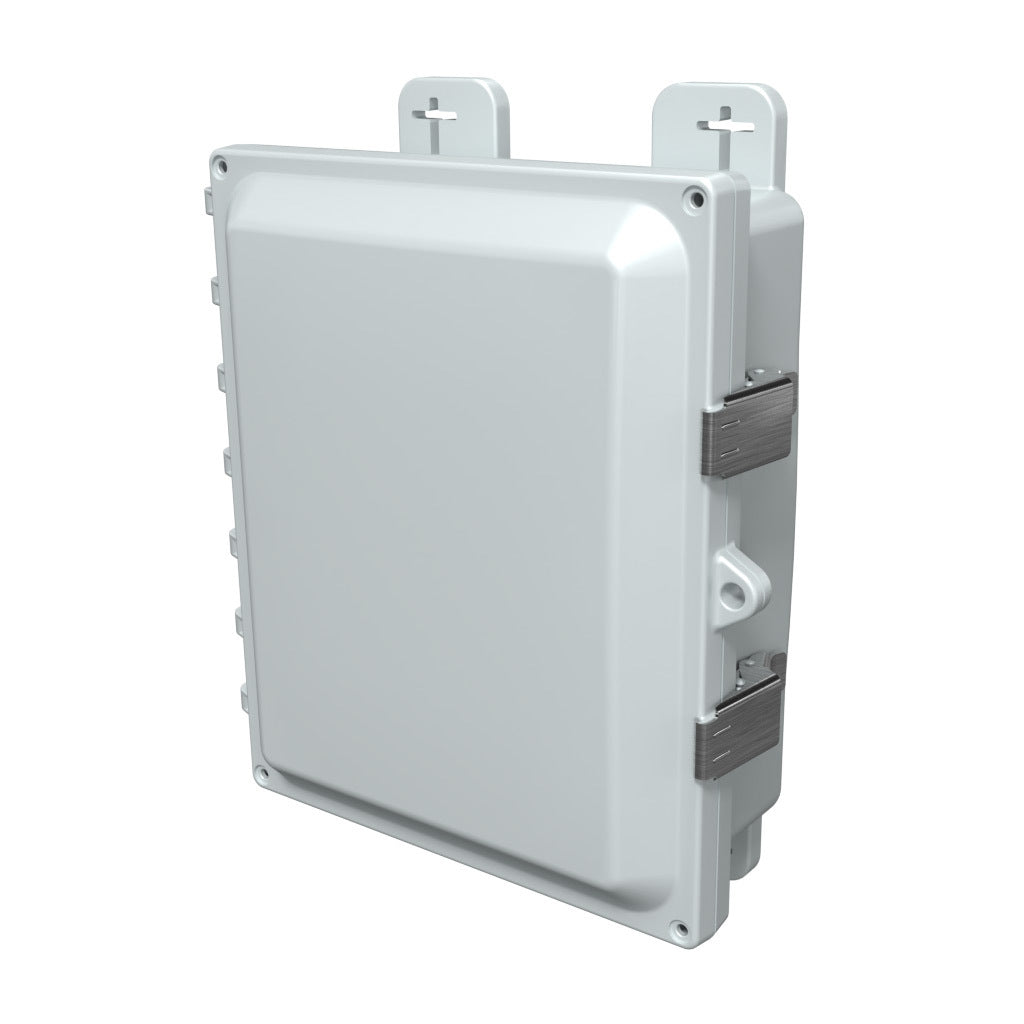 AttaBox Heartland SL series enclosure, NEMA 1/3R/4/4X/12, 10 x 8 x 3in (HxWxD), wall mount, polycarbonate, Pantone 7541 C light gray, single-door, stainless steel quick-release latch.-AH1083SS