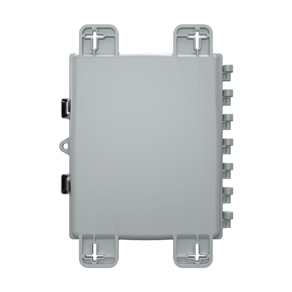 AttaBox Heartland SL series enclosure, NEMA 1/3R/4/4X/12, 10 x 8 x 3in (HxWxD), wall mount, polycarbonate, Pantone 7541 C light gray, single-door, stainless steel quick-release latch.-AH1083SS