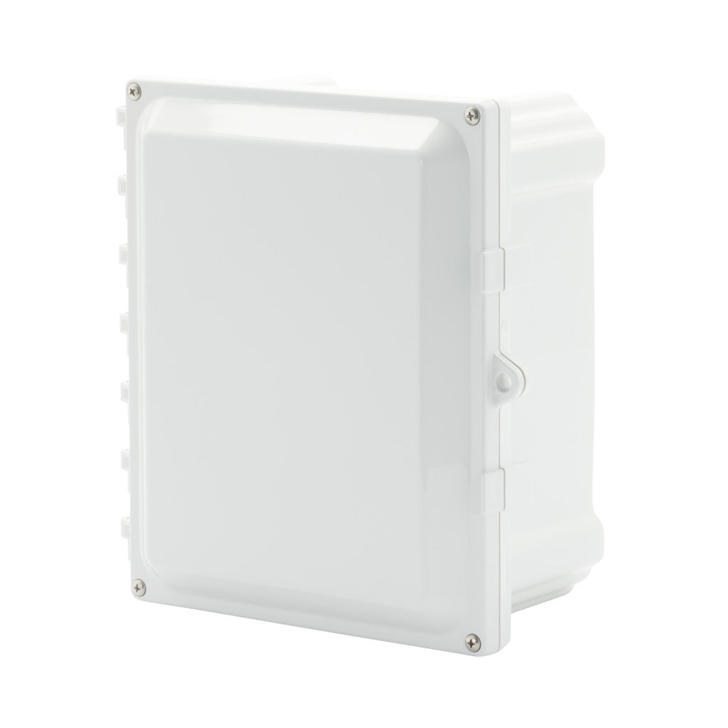 AttaBox Heartland series enclosure, NEMA 1/3R/4/4X/6P/12, 10 x 8 x 4in (HxWxD), wall mount, polycarbonate, Pantone 7541 C light gray, hinged screw cover.-AH1084HW