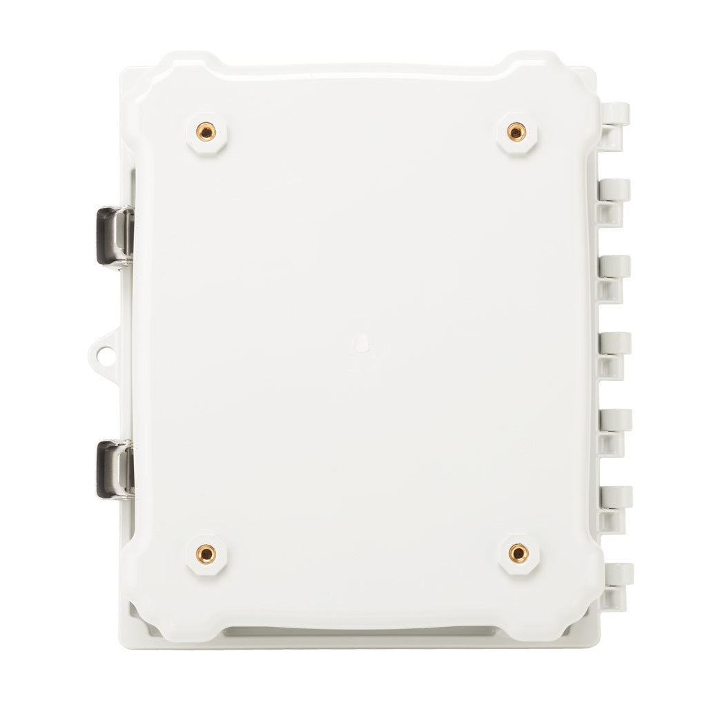 AttaBox Heartland series enclosure, NEMA 1/3R/4/4X/12, 10 x 8 x 4in (HxWxD), wall mount, polycarbonate, Pantone 7541 C light gray, single-door, stainless steel quick-release latch.-AH1084SS