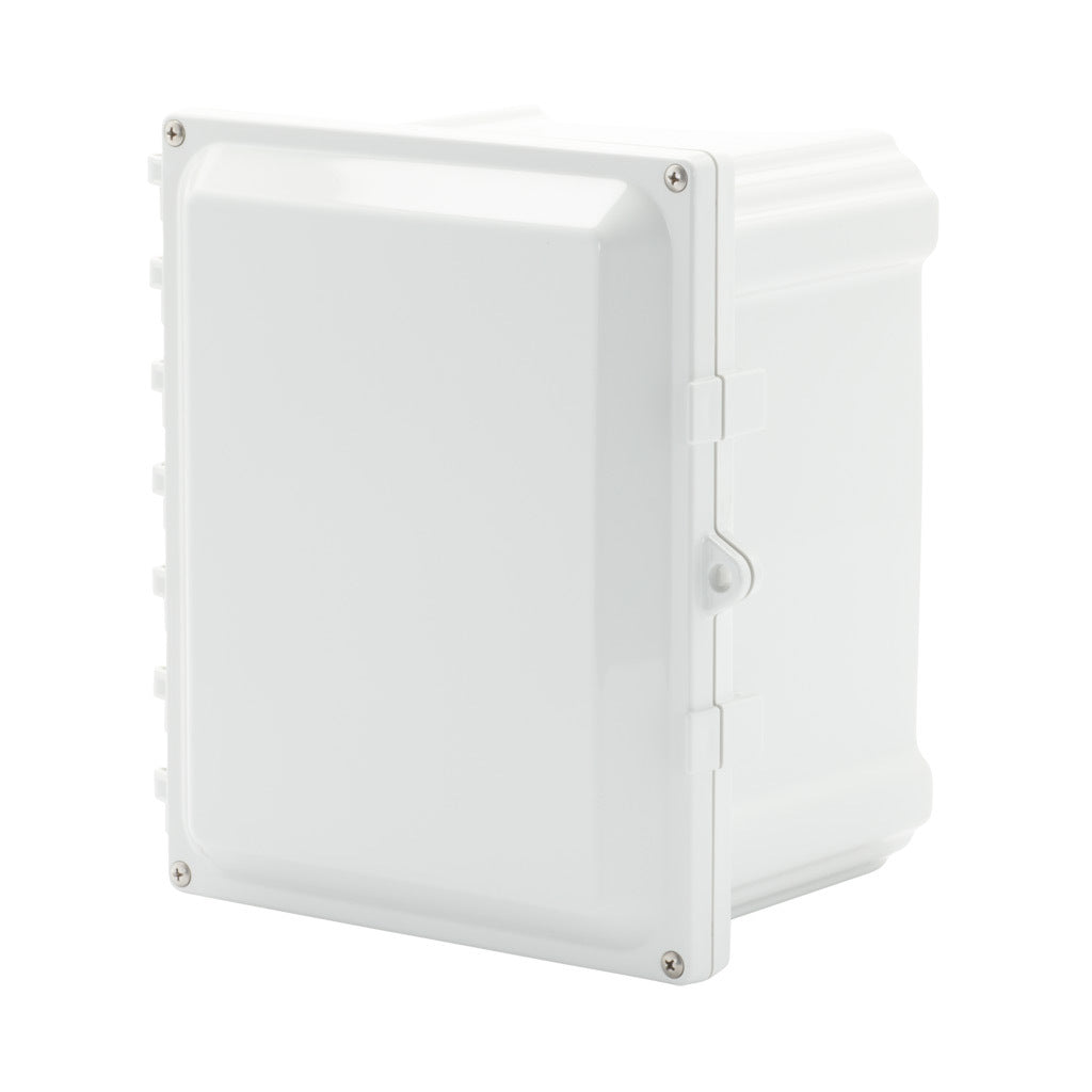 AttaBox Heartland series enclosure, NEMA 1/3R/4/4X/6P/12, 10 x 8 x 6in (HxWxD), wall mount, polycarbonate, Pantone 7541 C light gray, hinged screw cover.-AH1086HW