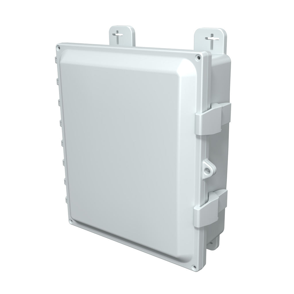 AttaBox Heartland SL series enclosure, NEMA 1/3R/4/4X/12, 12 x 10 x 4in (HxWxD), wall mount, polycarbonate, Pantone 7541 C light gray, single-door, polycarbonate quick-release latch.-AH12104
