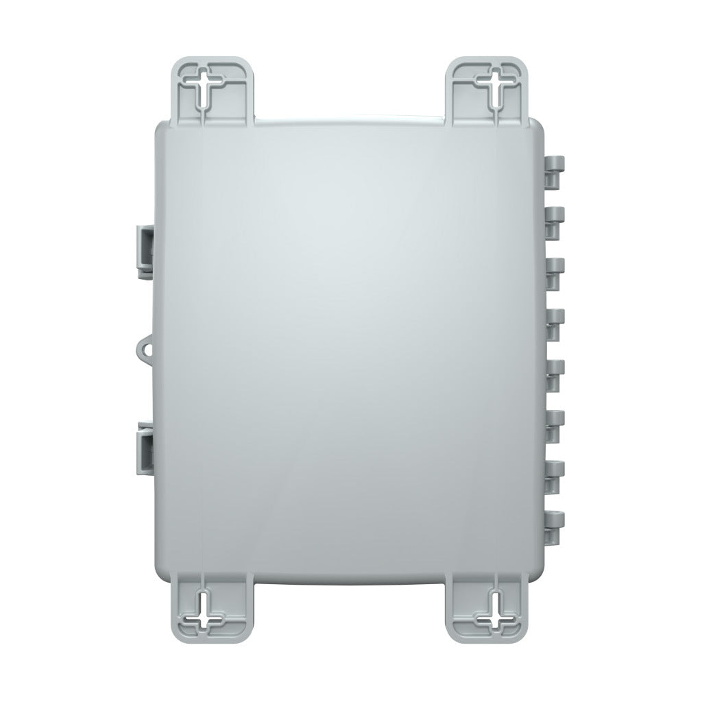 AttaBox Heartland SL series enclosure, NEMA 1/3R/4/4X/12, 12 x 10 x 4in (HxWxD), wall mount, polycarbonate, Pantone 7541 C light gray, single-door, polycarbonate quick-release latch.-AH12104
