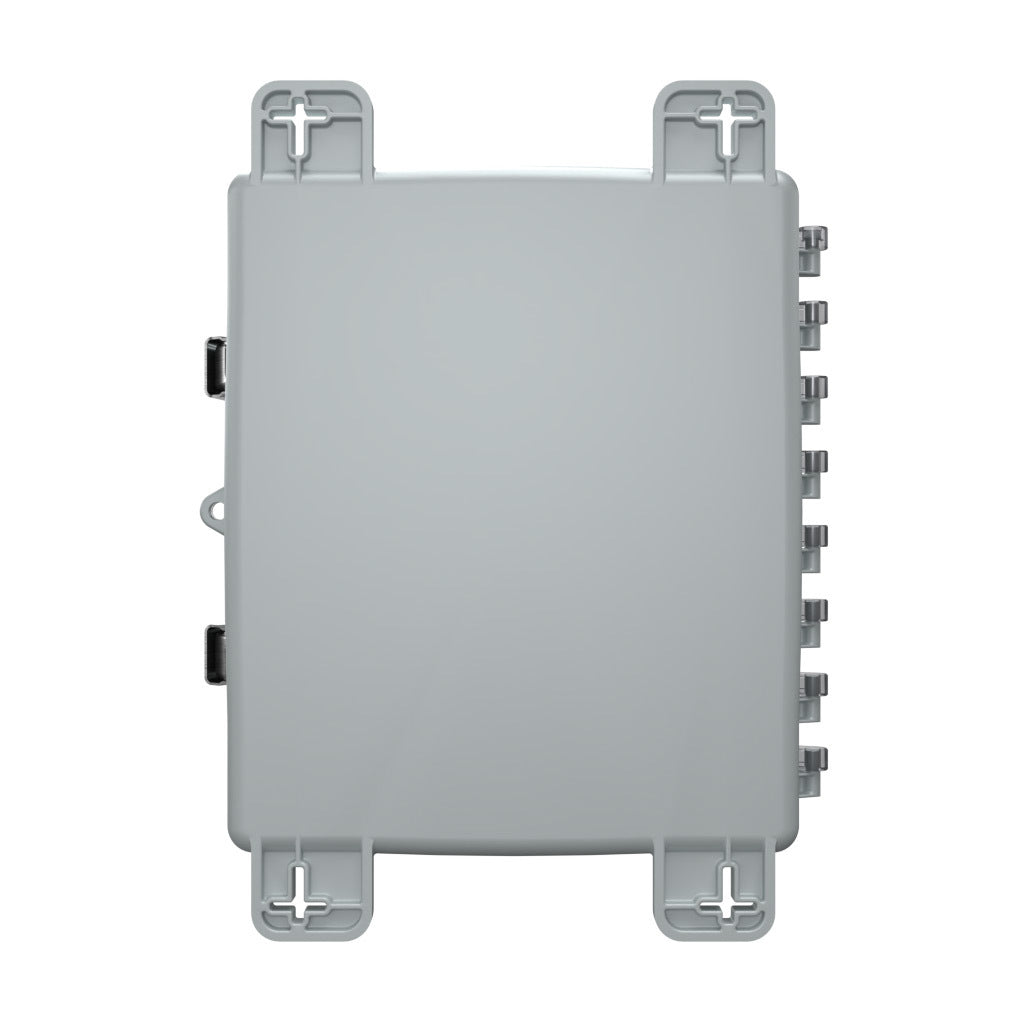 AttaBox Heartland SL series enclosure, NEMA 1/3R/4/4X/12, 12 x 10 x 4in (HxWxD), wall mount, polycarbonate, Pantone 7541 C light gray, smoked polycarbonate single-door, stainless steel quick-release latch.-AH12104CSS