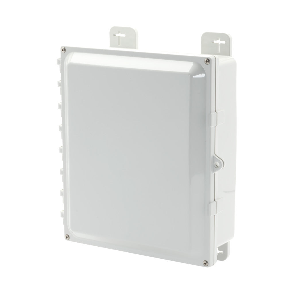 AttaBox Heartland SL series enclosure, NEMA 1/3R/4/4X/6P/12, 12 x 10 x 4in (HxWxD), wall mount, polycarbonate, Pantone 7541 C light gray, hinged screw cover.-AH12104HW