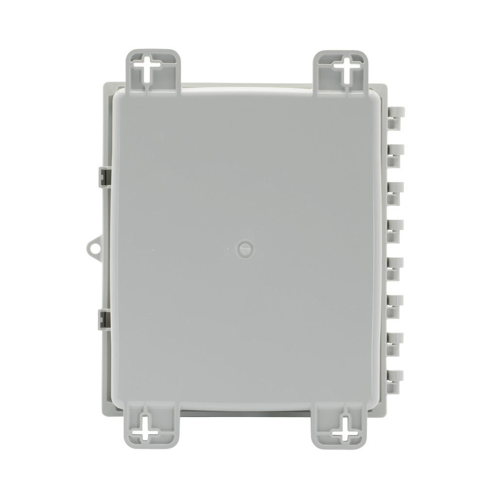 AttaBox Heartland SL series enclosure, NEMA 1/3R/4/4X/6P/12, 12 x 10 x 4in (HxWxD), wall mount, polycarbonate, Pantone 7541 C light gray, hinged screw cover.-AH12104HW