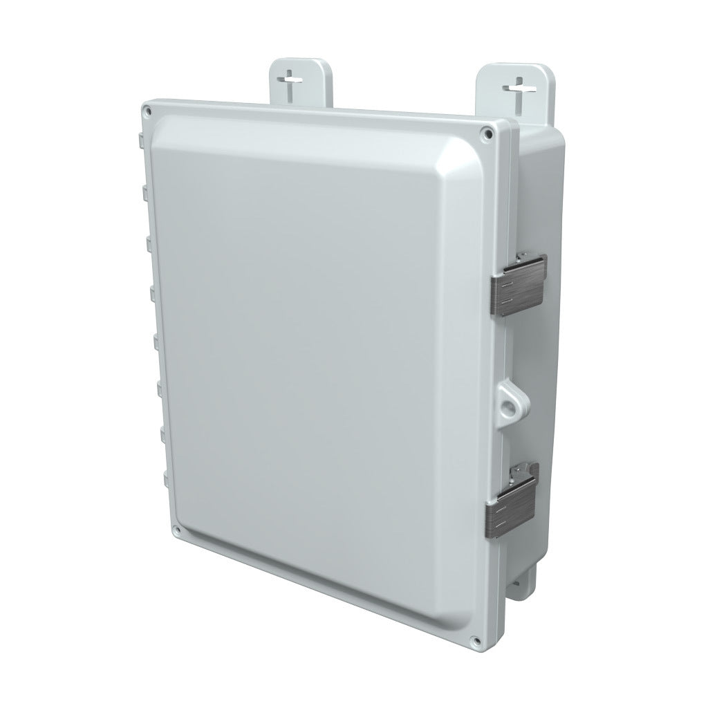 AttaBox Heartland SL series enclosure, NEMA 1/3R/4/4X/12, 12 x 10 x 4in (HxWxD), wall mount, polycarbonate, Pantone 7541 C light gray, single-door, stainless steel quick-release latch.-AH12104SS