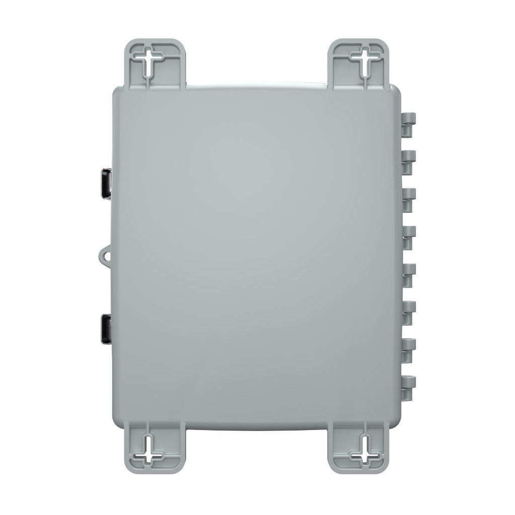 AttaBox Heartland SL series enclosure, NEMA 1/3R/4/4X/12, 12 x 10 x 4in (HxWxD), wall mount, polycarbonate, Pantone 7541 C light gray, single-door, stainless steel quick-release latch.-AH12104SS