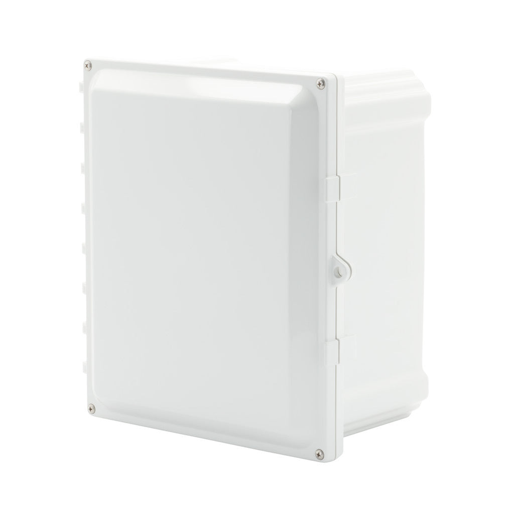 AttaBox Heartland series enclosure, NEMA 1/3R/4/4X/6P/12, 12 x 10 x 6in (HxWxD), wall mount, polycarbonate, Pantone 7541 C light gray, hinged screw cover.-AH12106HW