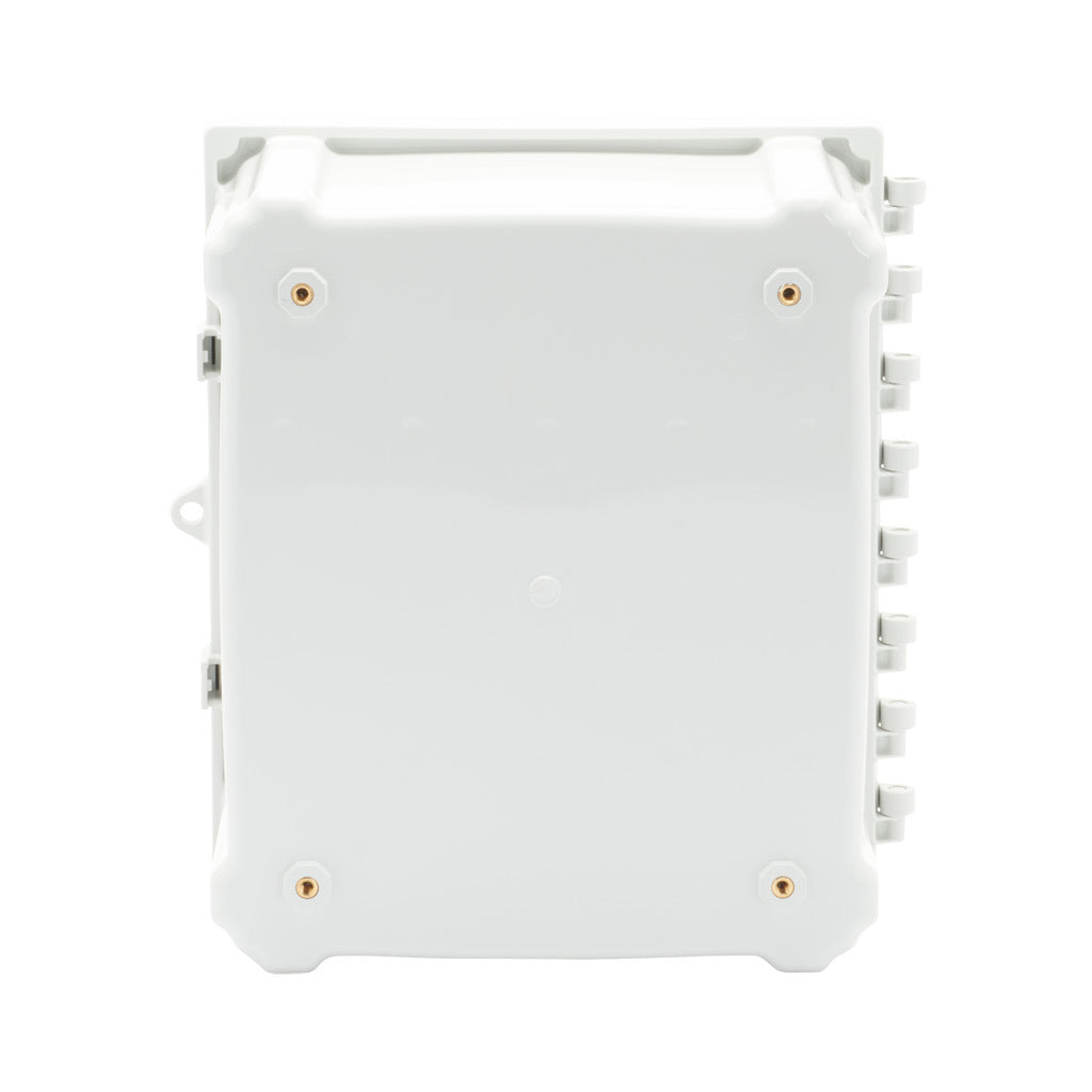 AttaBox Heartland series enclosure, NEMA 1/3R/4/4X/6P/12, 12 x 10 x 6in (HxWxD), wall mount, polycarbonate, Pantone 7541 C light gray, hinged screw cover.-AH12106HW