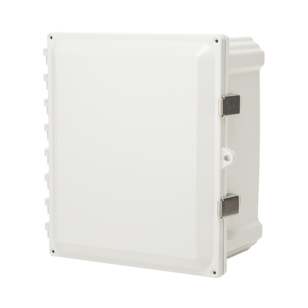 AttaBox Heartland series enclosure, NEMA 1/3R/4/4X/12, 12 x 10 x 6in (HxWxD), wall mount, polycarbonate, Pantone 7541 C light gray, single-door, stainless steel quick-release latch.-AH12106SS