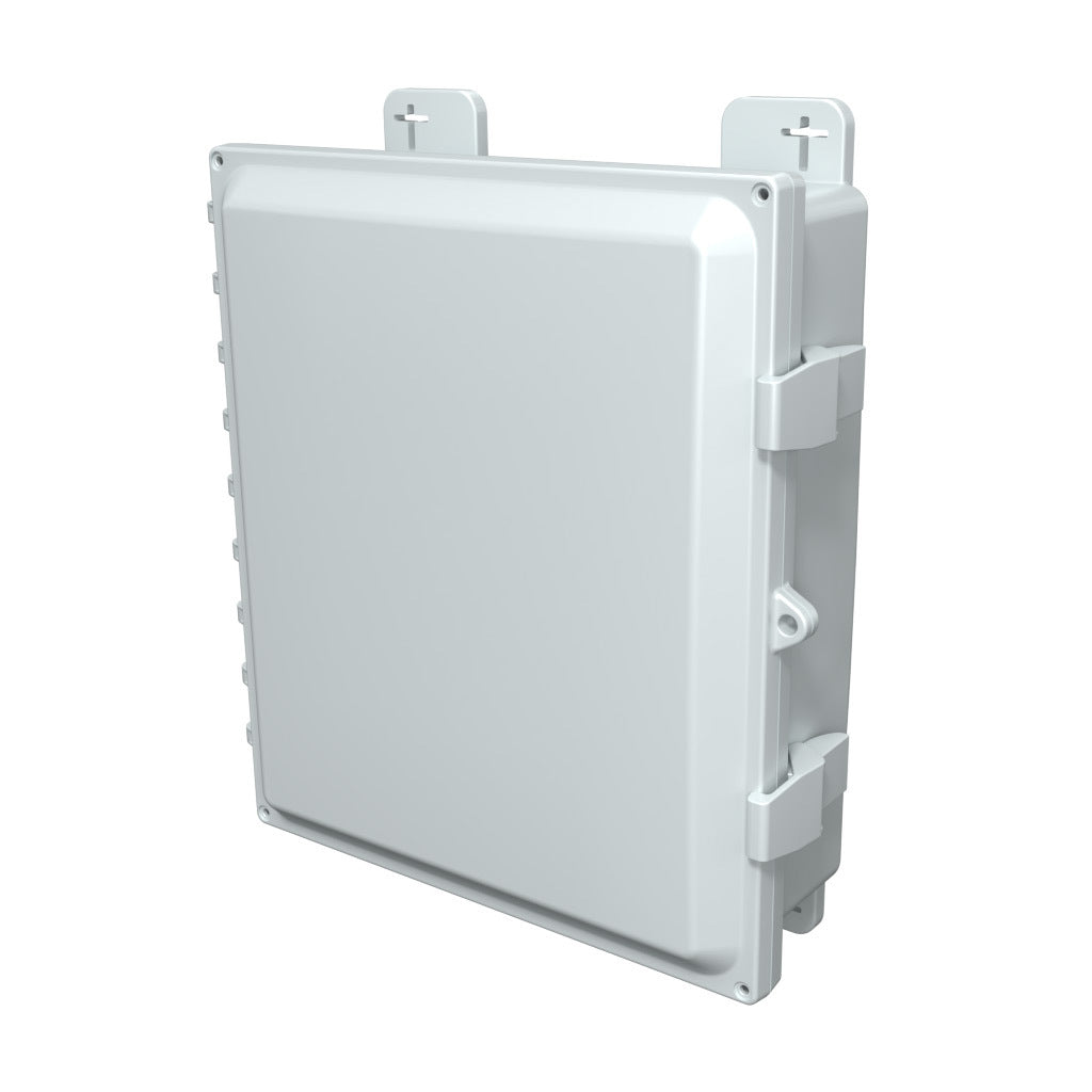 AttaBox Heartland SL series enclosure, NEMA 1/3R/4/4X/12, 14 x 12 x 4in (HxWxD), wall mount, polycarbonate, Pantone 7541 C light gray, single-door, polycarbonate quick-release latch.-AH14124