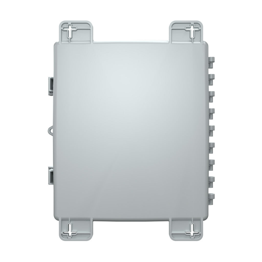 AttaBox Heartland SL series enclosure, NEMA 1/3R/4/4X/12, 14 x 12 x 4in (HxWxD), wall mount, polycarbonate, Pantone 7541 C light gray, single-door, polycarbonate quick-release latch.-AH14124