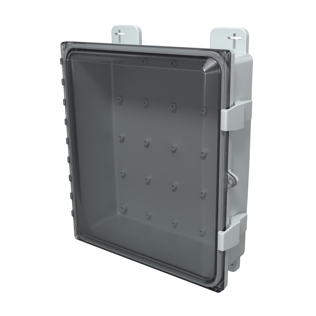 AttaBox Heartland SL series enclosure, NEMA 1/3R/4/4X/12, 14 x 12 x 4in (HxWxD), wall mount, polycarbonate, Pantone 7541 C light gray, smoked polycarbonate single-door, polycarbonate quick-release latch.-AH14124C