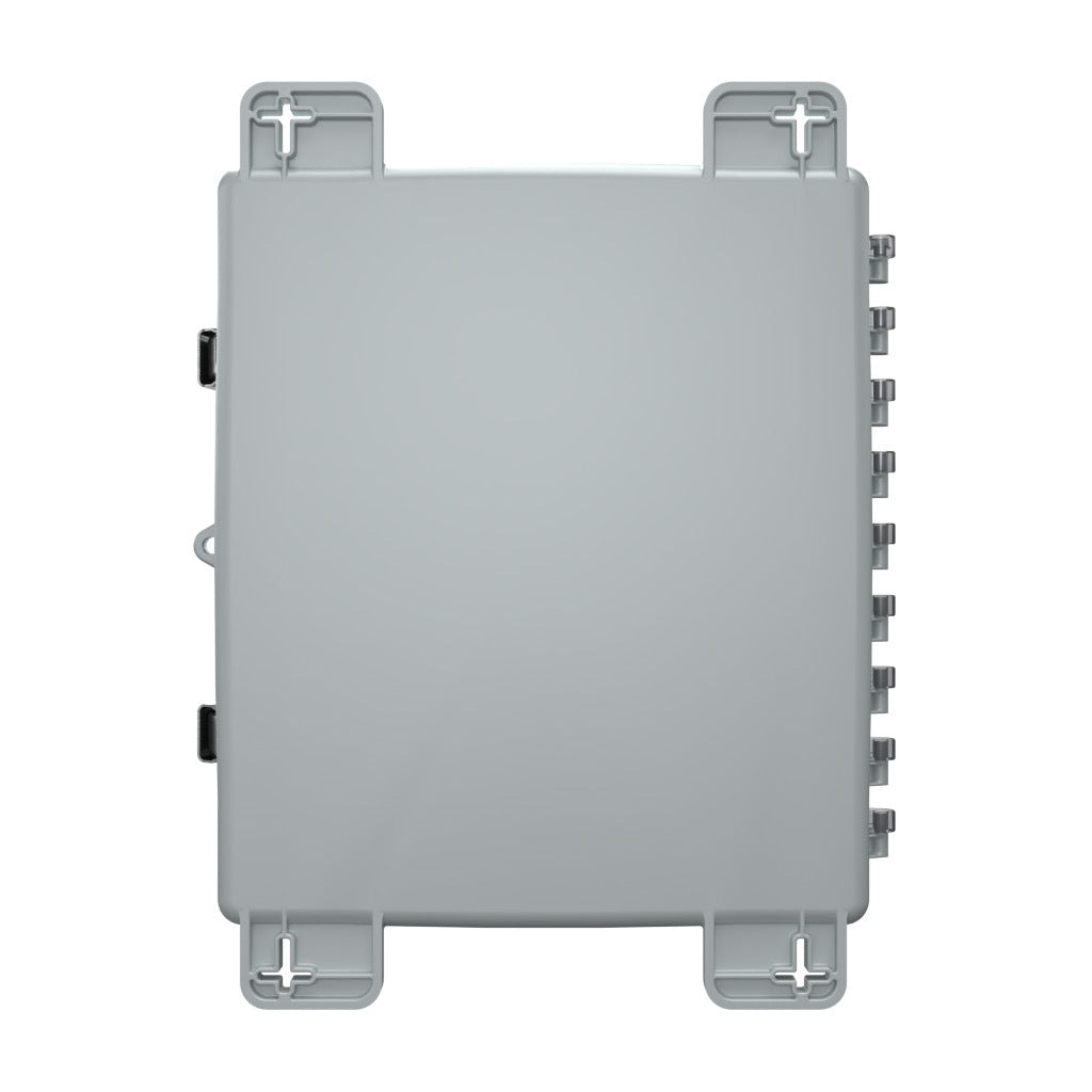 AttaBox Heartland SL series enclosure, NEMA 1/3R/4/4X/12, 14 x 12 x 4in (HxWxD), wall mount, polycarbonate, Pantone 7541 C light gray, smoked polycarbonate single-door, stainless steel quick-release latch.-AH14124CSS