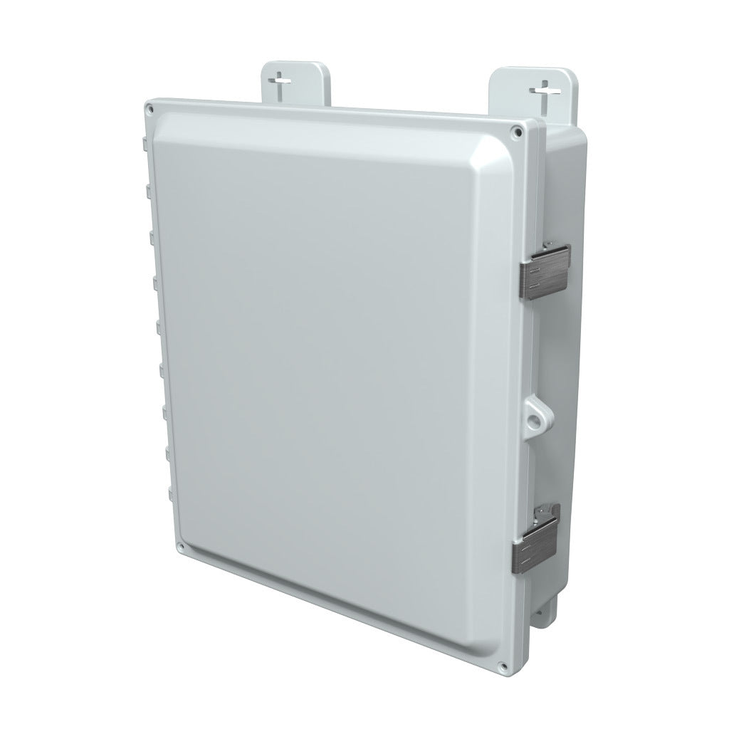 AttaBox Heartland SL series enclosure, NEMA 1/3R/4/4X/12, 14 x 12 x 4in (HxWxD), wall mount, polycarbonate, Pantone 7541 C light gray, single-door, stainless steel quick-release latch.-AH14124SS