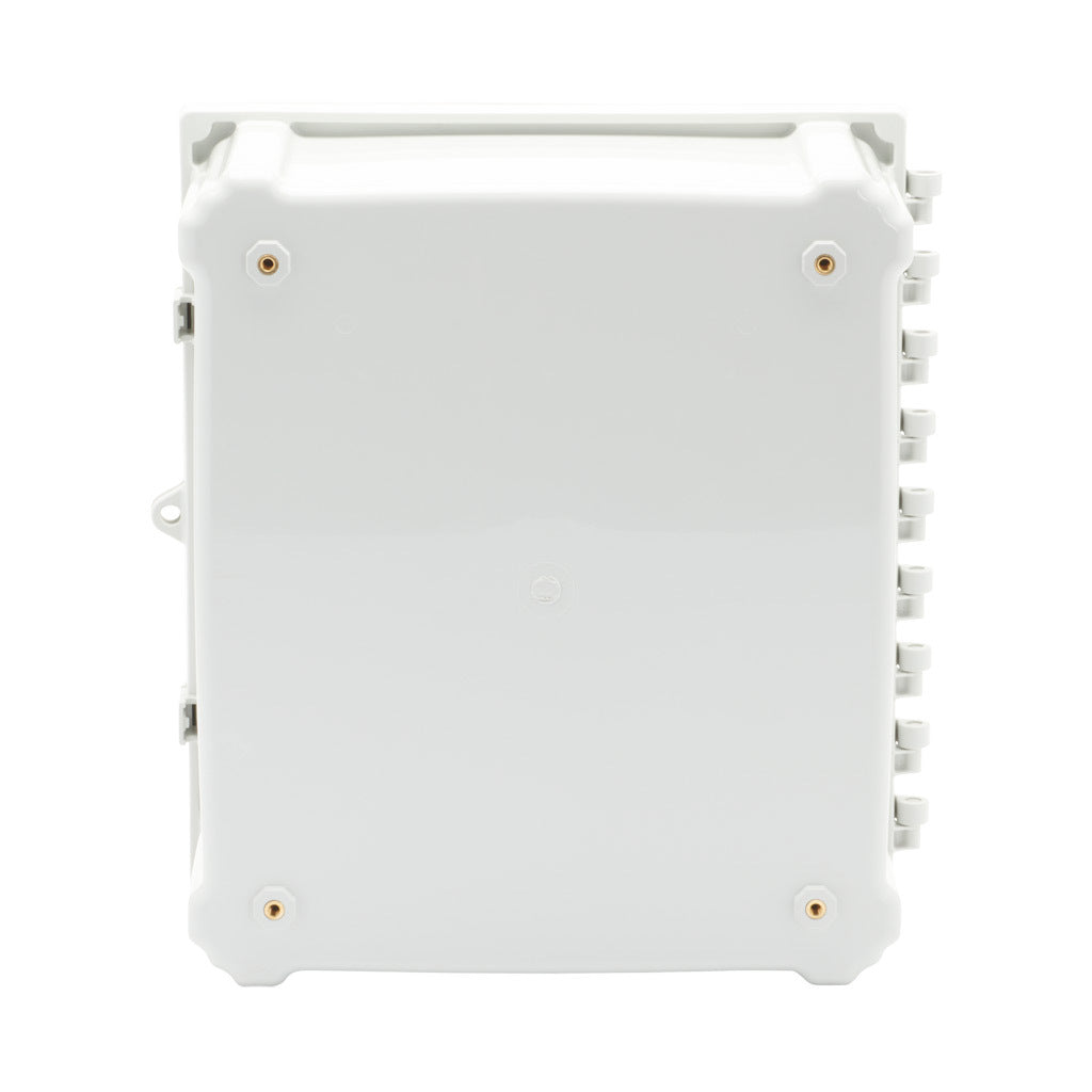 AttaBox Heartland series enclosure, NEMA 1/3R/4/4X/6P/12, 15 x 13 x 6in (HxWxD), wall mount, polycarbonate, Pantone 7541 C light gray, hinged screw cover.-AH14126HW