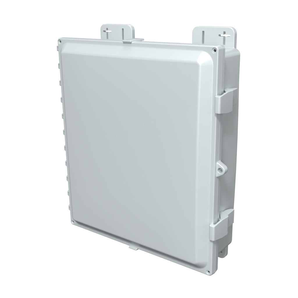 AttaBox Heartland SL series enclosure, NEMA 1/3R/4/4X/12, 16 x 14 x 4in (HxWxD), wall mount, polycarbonate, Pantone 7541 C light gray, single-door, polycarbonate quick-release latch.-AH16144
