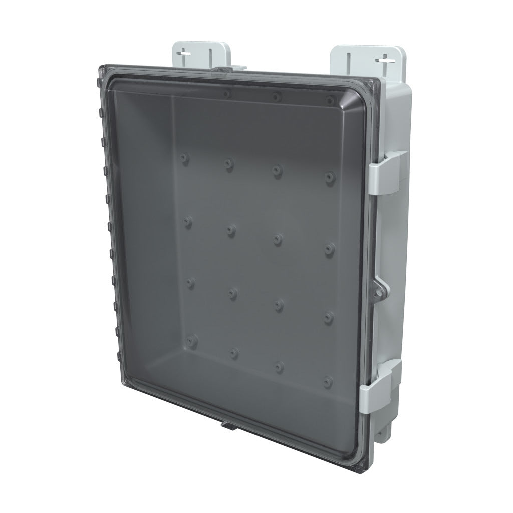 AttaBox Heartland SL series enclosure, NEMA 1/3R/4/4X/12, 16 x 14 x 4in (HxWxD), wall mount, polycarbonate, Pantone 7541 C light gray, smoked polycarbonate single-door, polycarbonate quick-release latch.-AH16144C