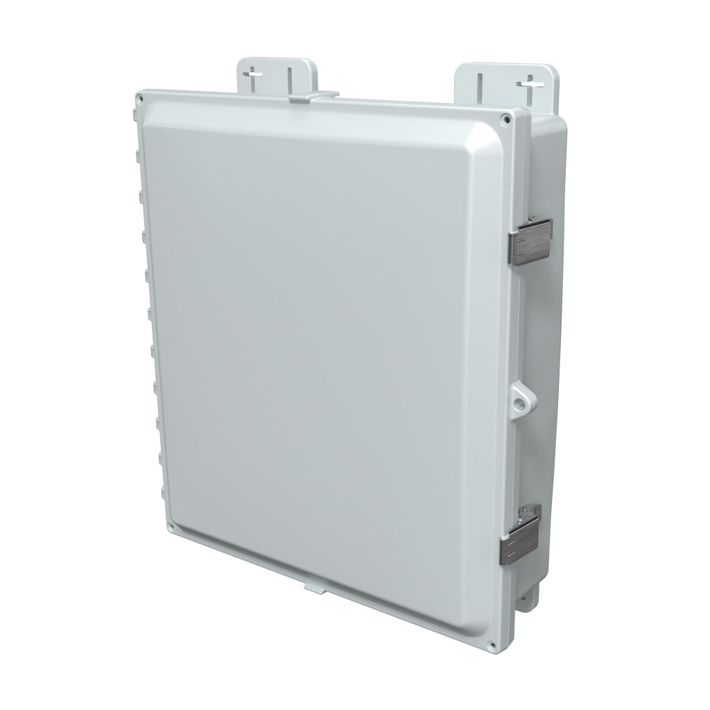 AttaBox Heartland SL series enclosure, NEMA 1/3R/4/4X/12, 16 x 14 x 4in (HxWxD), wall mount, polycarbonate, Pantone 7541 C light gray, single-door, stainless steel quick-release latch.-AH16144SS