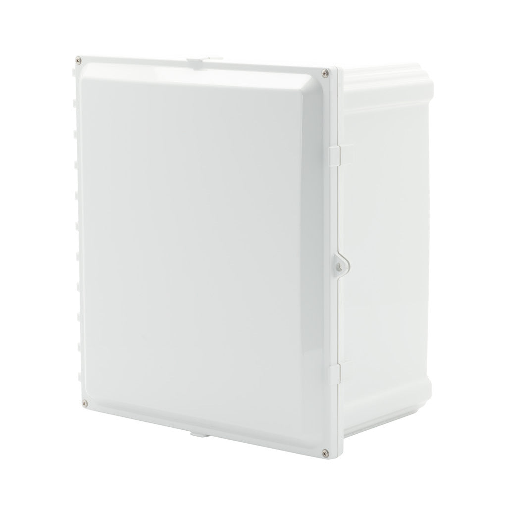 AttaBox Heartland series enclosure, NEMA 1/3R/4/4X/6P/12, 16 x 14 x 8in (HxWxD), wall mount, polycarbonate, Pantone 7541 C light gray, hinged screw cover.-AH16148HW
