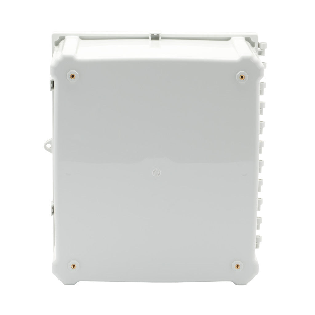 AttaBox Heartland series enclosure, NEMA 1/3R/4/4X/6P/12, 16 x 14 x 8in (HxWxD), wall mount, polycarbonate, Pantone 7541 C light gray, hinged screw cover.-AH16148HW