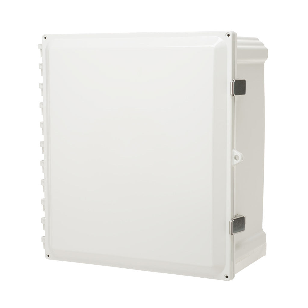 AttaBox Heartland series enclosure, NEMA 1/3R/4/4X/12, 16 x 14 x 8in (HxWxD), wall mount, polycarbonate, Pantone 7541 C light gray, single-door, stainless steel quick-release latch.-AH16148SS
