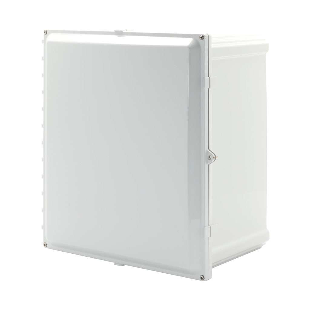 AttaBox Heartland series enclosure, NEMA 1/3R/4/4X/6P/12, 18 x 16 x 10in (HxWxD), wall mount, polycarbonate, Pantone 7541 C light gray, hinged screw cover.-AH181610HW