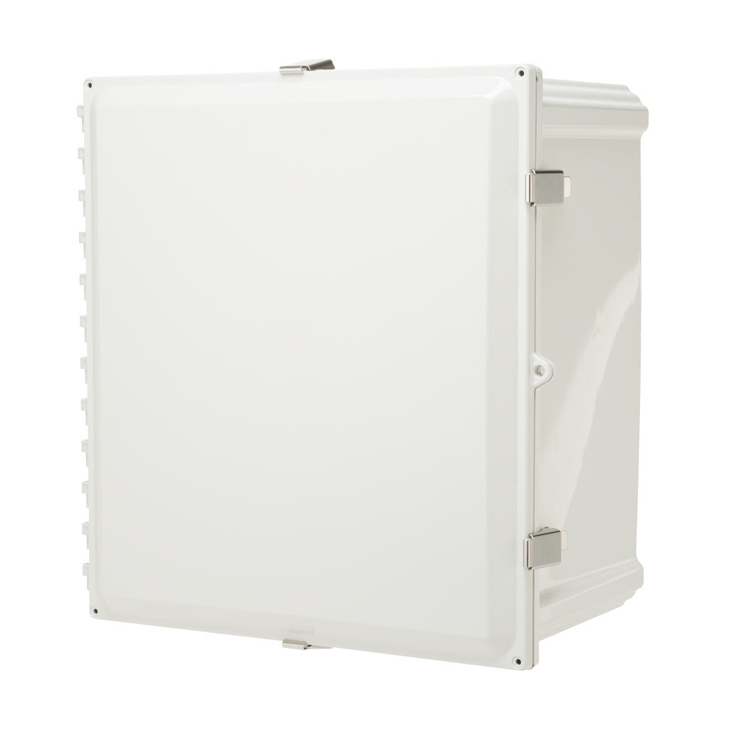 AttaBox Heartland series enclosure, NEMA 1/3R/4/4X/12, 18 x 16 x 10in (HxWxD), wall mount, polycarbonate, Pantone 7541 C light gray, single-door, stainless steel quick-release latch.-AH181610SS