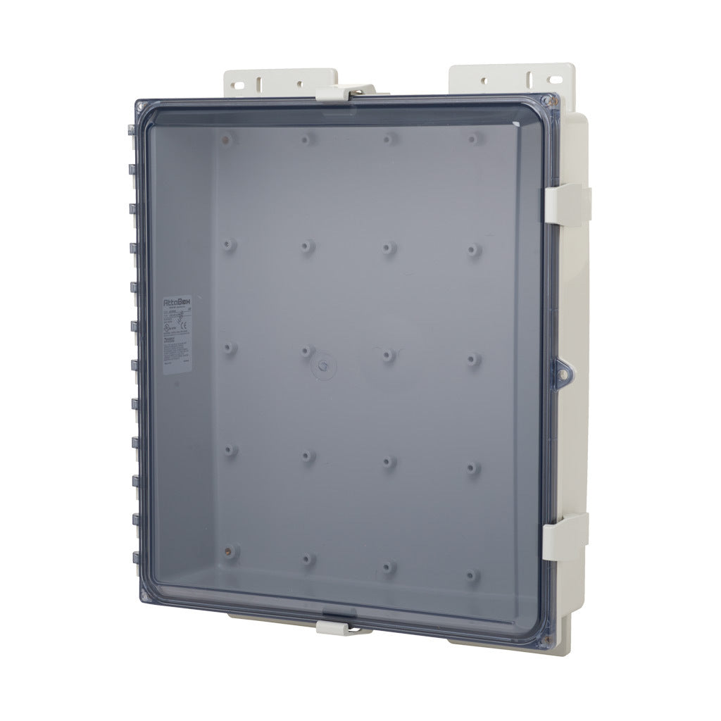 AttaBox Heartland SL series enclosure, NEMA 1/3R/4/4X/12, 18 x 16 x 4in (HxWxD), wall mount, polycarbonate, Pantone 7541 C light gray, smoked polycarbonate single-door, polycarbonate quick-release latch.-AH18164C