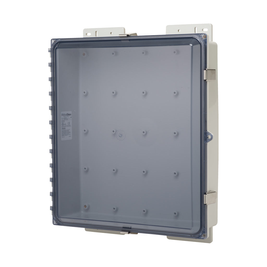 AttaBox Heartland SL series enclosure, NEMA 1/3R/4/4X/12, 18 x 16 x 4in (HxWxD), wall mount, polycarbonate, Pantone 7541 C light gray, smoked polycarbonate single-door, stainless steel quick-release latch.-AH18164CSS