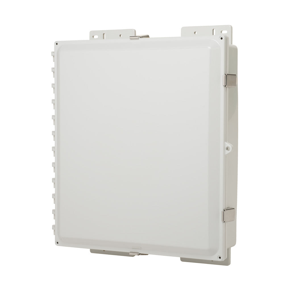 AttaBox Heartland SL series enclosure, NEMA 1/3R/4/4X/12, 18 x 16 x 4in (HxWxD), wall mount, polycarbonate, Pantone 7541 C light gray, single-door, stainless steel quick-release latch.-AH18164SS