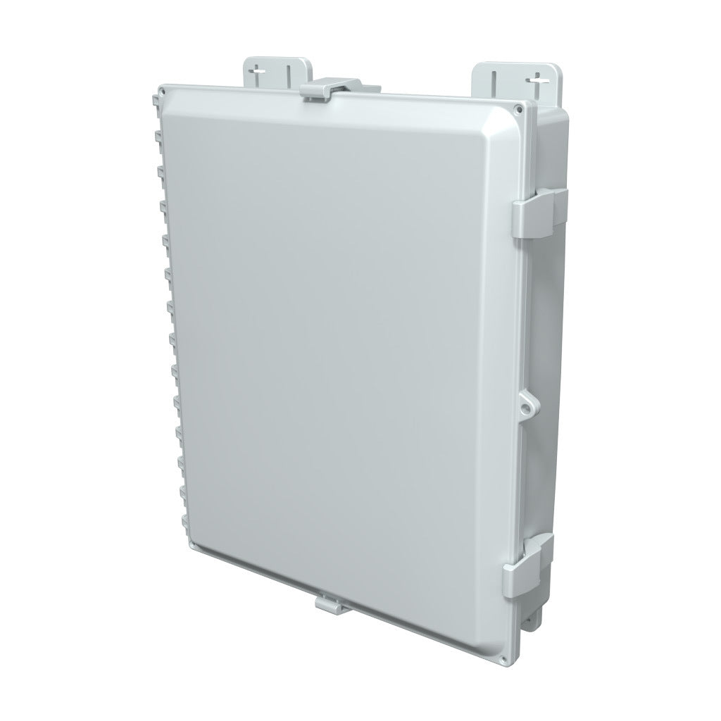 AttaBox Heartland SL series enclosure, NEMA 1/3R/4/4X/12, 20 x 16 x 4in (HxWxD), wall mount, polycarbonate, Pantone 7541 C light gray, single-door, polycarbonate quick-release latch.-AH20164