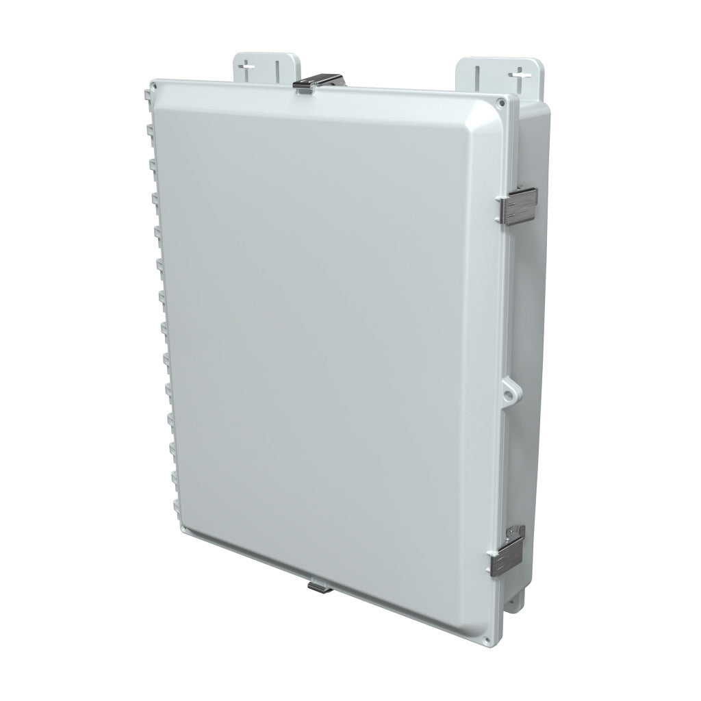 AttaBox Heartland SL series enclosure, NEMA 1/3R/4/4X/12, 20 x 16 x 4in (HxWxD), wall mount, polycarbonate, Pantone 7541 C light gray, single-door, stainless steel quick-release latch.-AH20164SS