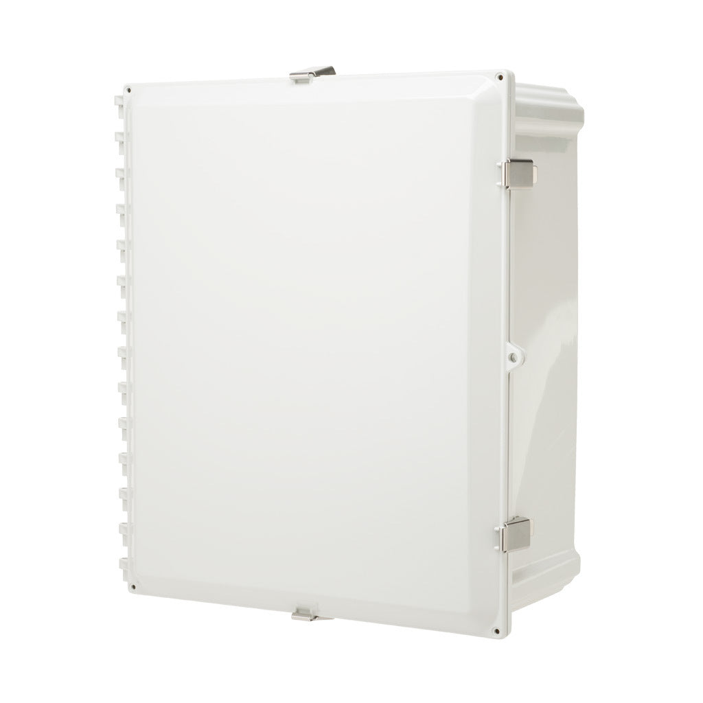 AttaBox Heartland series enclosure, NEMA 1/3R/4/4X/12, 20 x 16 x 8in (HxWxD), wall mount, polycarbonate, Pantone 7541 C light gray, single-door, stainless steel quick-release latch.-AH20168SS