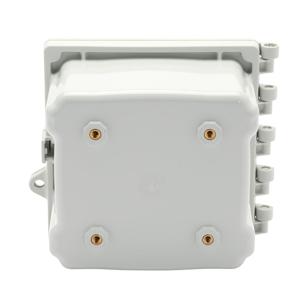 AttaBox Heartland series enclosure, NEMA 1/3R/4/4X/6P/12, 6 x 6 x 4in (HxWxD), wall mount, polycarbonate, Pantone 7541 C light gray, hinged screw cover.-AH664HW